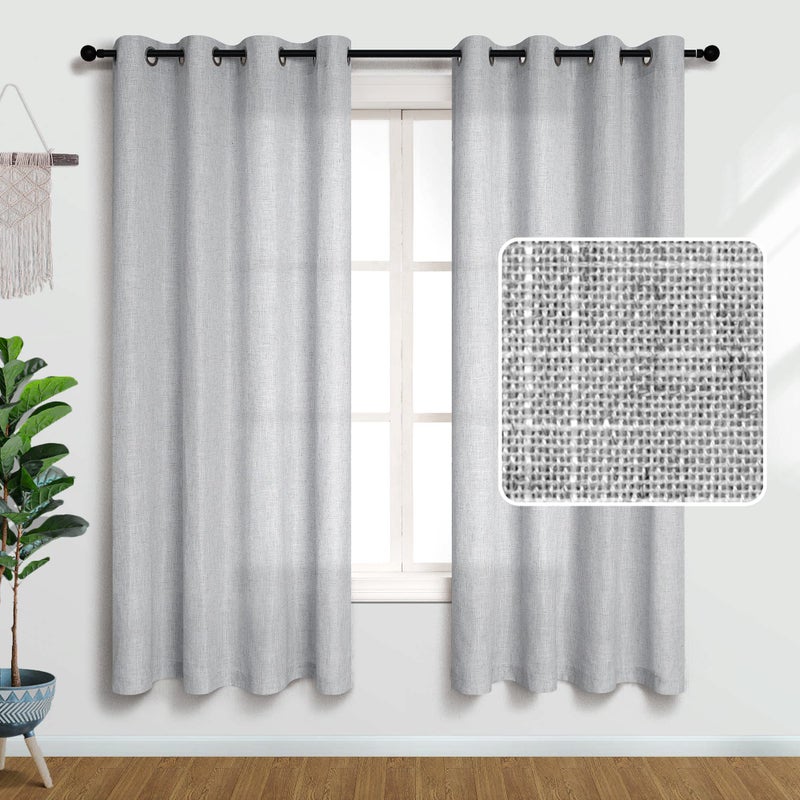 Pitalk 2 Panel Set 72 Inch Curtains for Bedroom Grommet Flax Faux Linen Look Light Filtering Textured Semi Sheer Privacy Curtains for Living Room Dark 72L Long Dove Gray Grey - Image 1